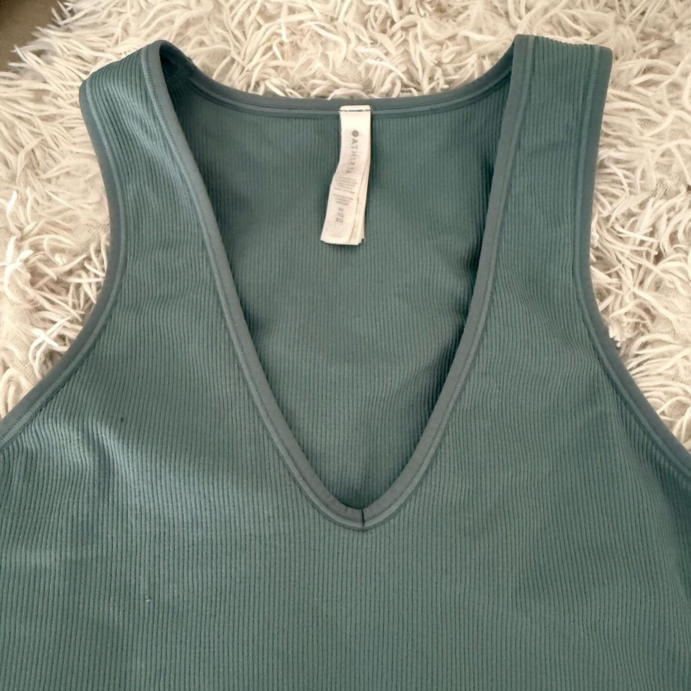 Athleta Aurora Seamless Crop Ribbed Tank Top V-Neck Teal - Size XL - Picture 5 of 7